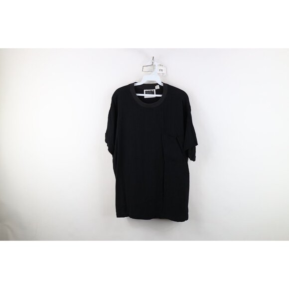 Vintage Other - Vtg 90s Streetwear Mens Medium Faded Blank Gauzy Rayon Knit Pocket T-Shirt Black